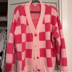 JODIFL Pink and White Checkered Cardigan